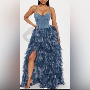 Elegant Blue denim Layered dress